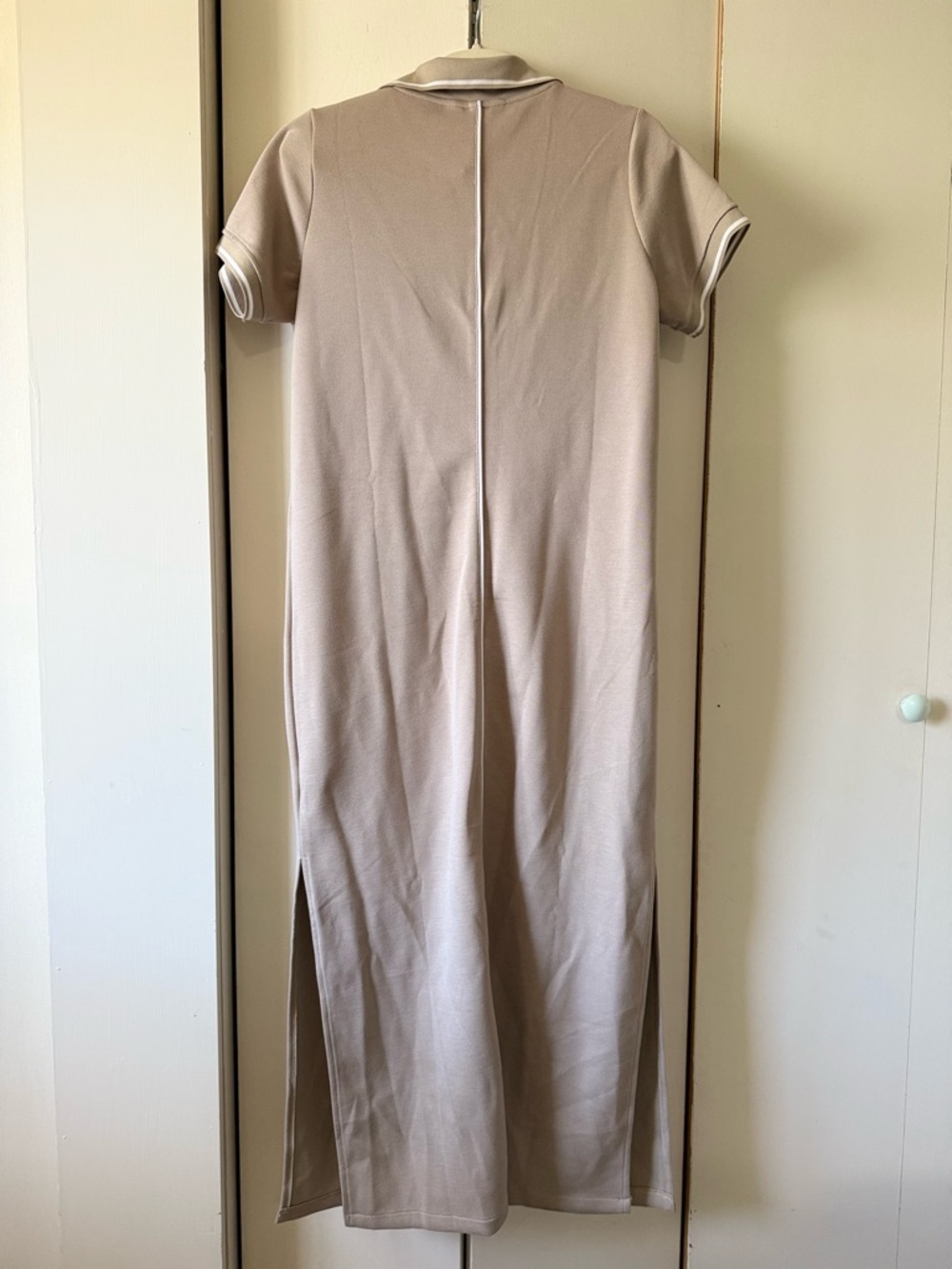 NWT SPANX AirEssentials Pique Polo Taupe Polo-Style Midi Dress with Side Slit L - Picture 9 of 9